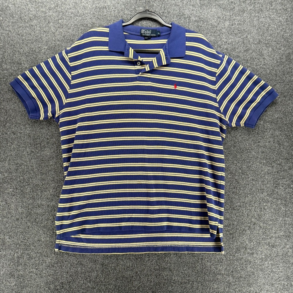 Ralph Lauren Polo Shirt Mens XL Blue Striped Short Sleeve Collared Preppy Career